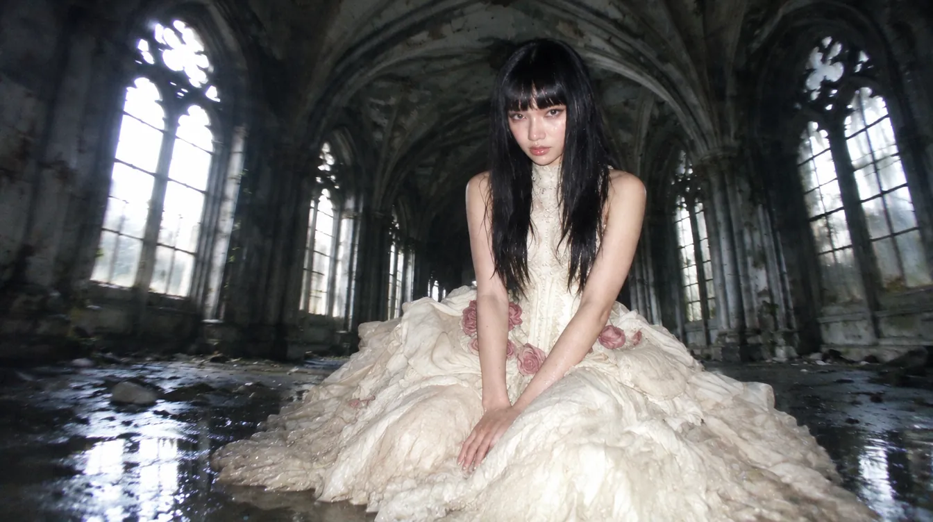 Under the vaulted windows, chin down, eyes up